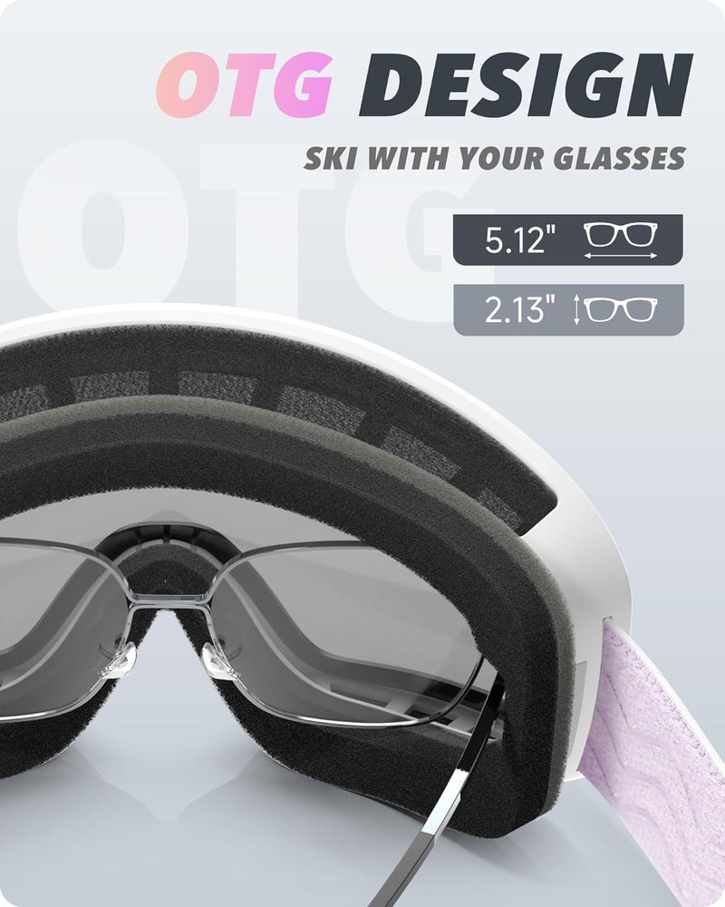 RIOROO Ski/Snowboard Goggles for Men Women, OTG Snow Goggles Anti Fog 100% UV Protection Snowboarding Goggles - Image 4